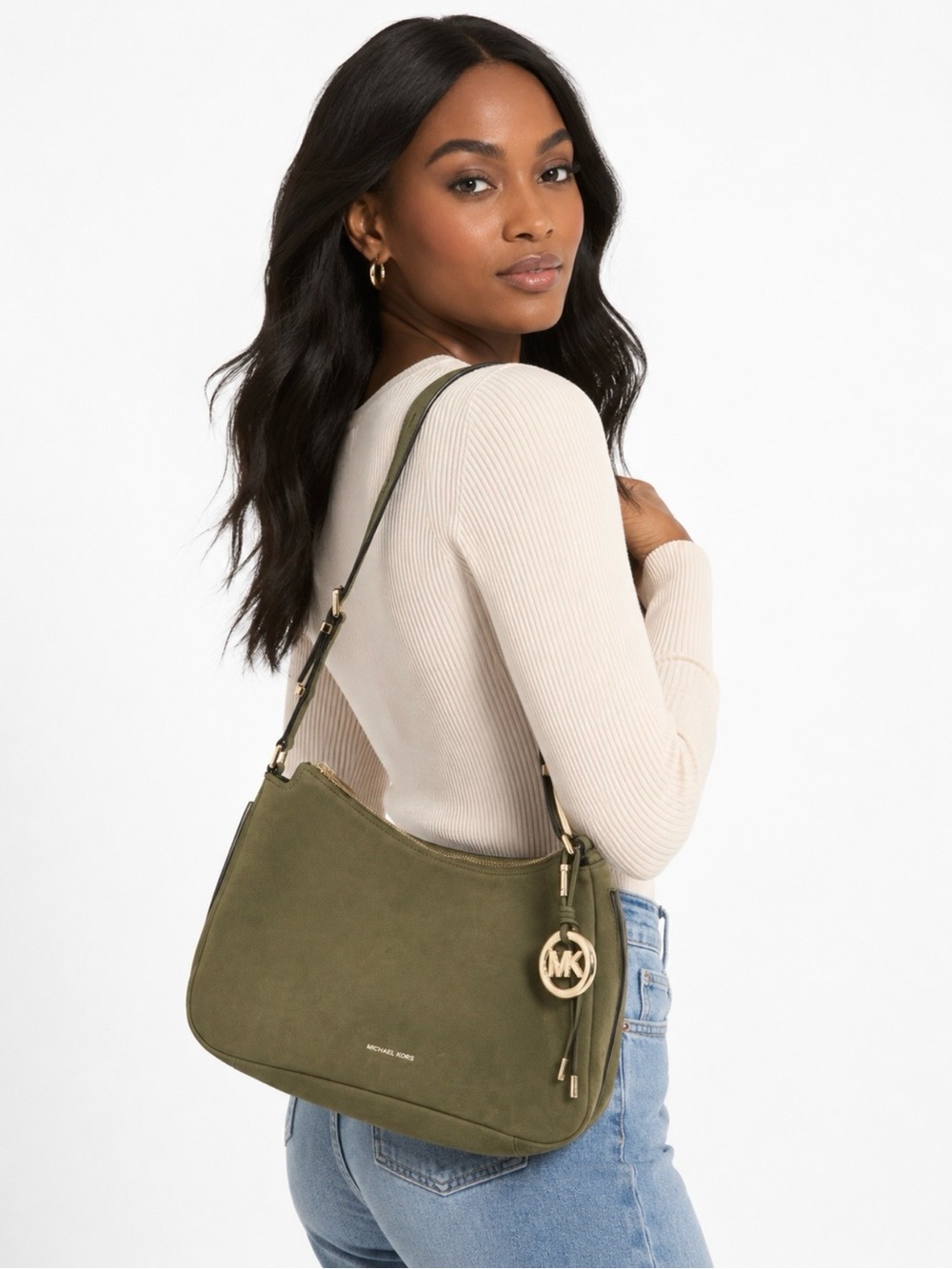 Michael Kors Olive Shoulder Hobo with Gold MK Charm